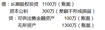 核销无形资产账面价值及原可供出售金融资产账面价值